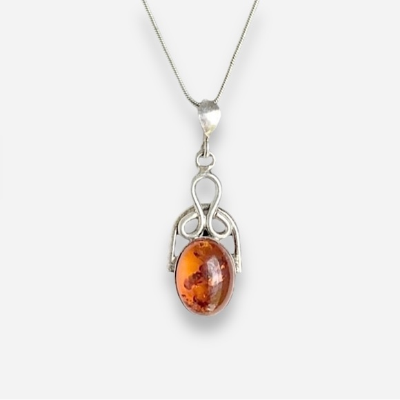 🌸Necklace🌸 925 sterling silver orange amber - Picture 1 of 11